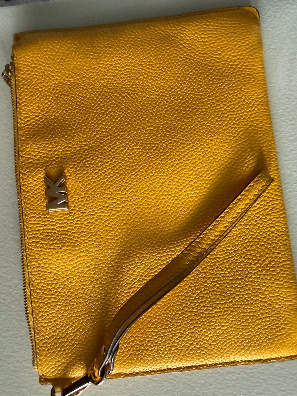 Michael Kors Mustard Yellow Pebbled Leather Large Wristlet Clutch